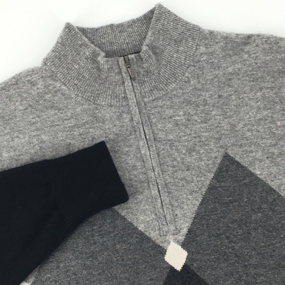 Bullock & Jones Other - Bullock‎ & Jones Mens MediuM Argyle Quarter Zip Sweater 100% Cashmere Gray Black